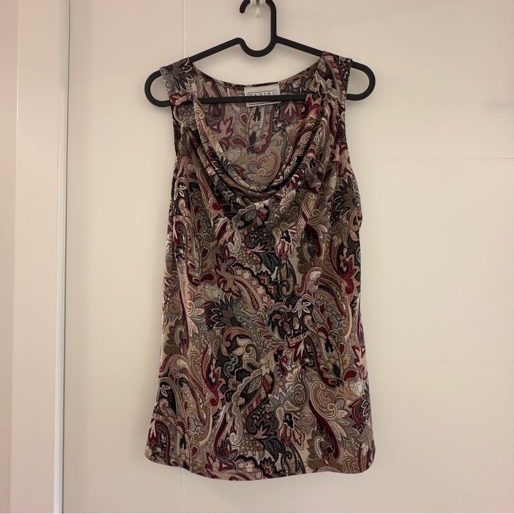 Daniel Laurent Paisley Asymmetrical Cowl Tank